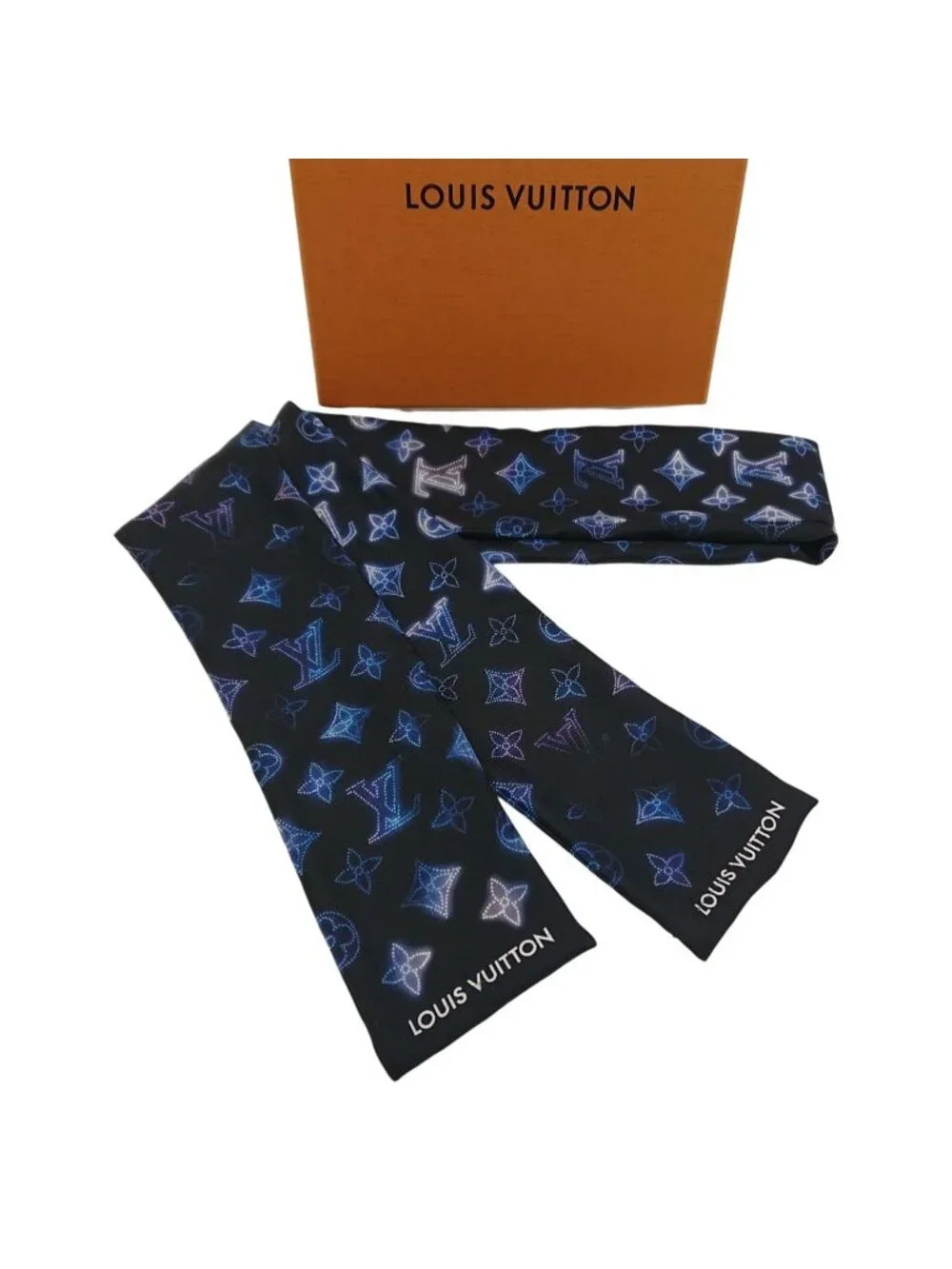 Louis Vuitton Monogram Manahi Bandeau Scarf Black Silk
